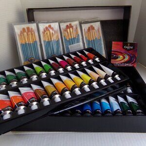Castle Arts 48 Premium Quality Acrylic Paint And Brushes